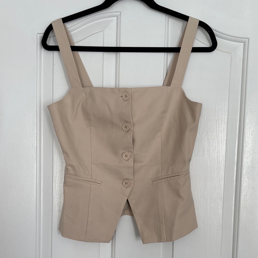 Beige Button-Up Sleeveless Top
